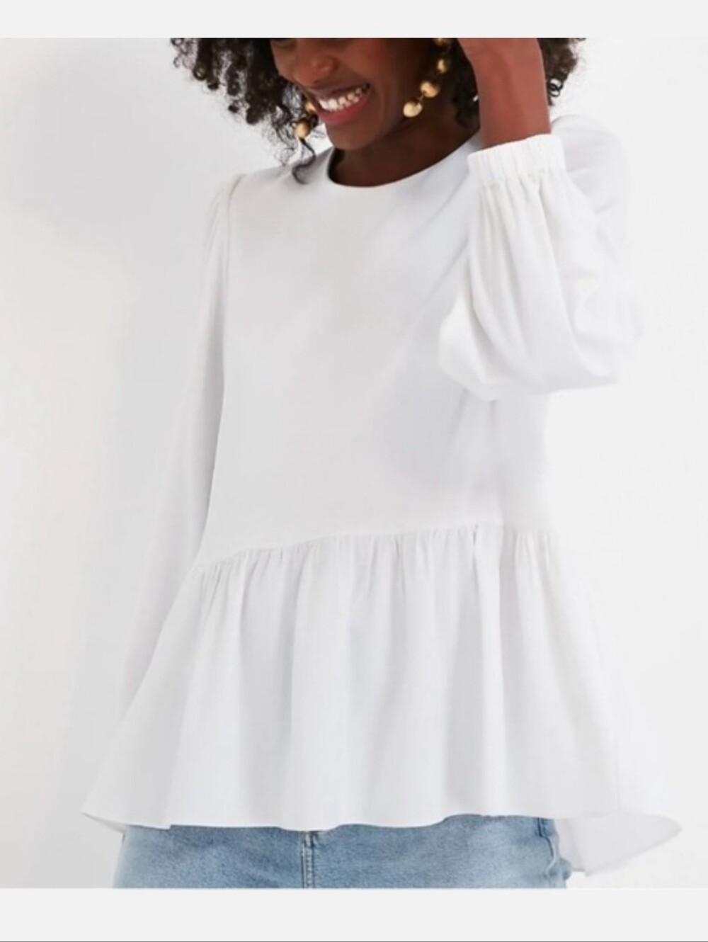 Tuckernuck Pomander Place White Carlota Peplum Blouse Blouson Sleeve M